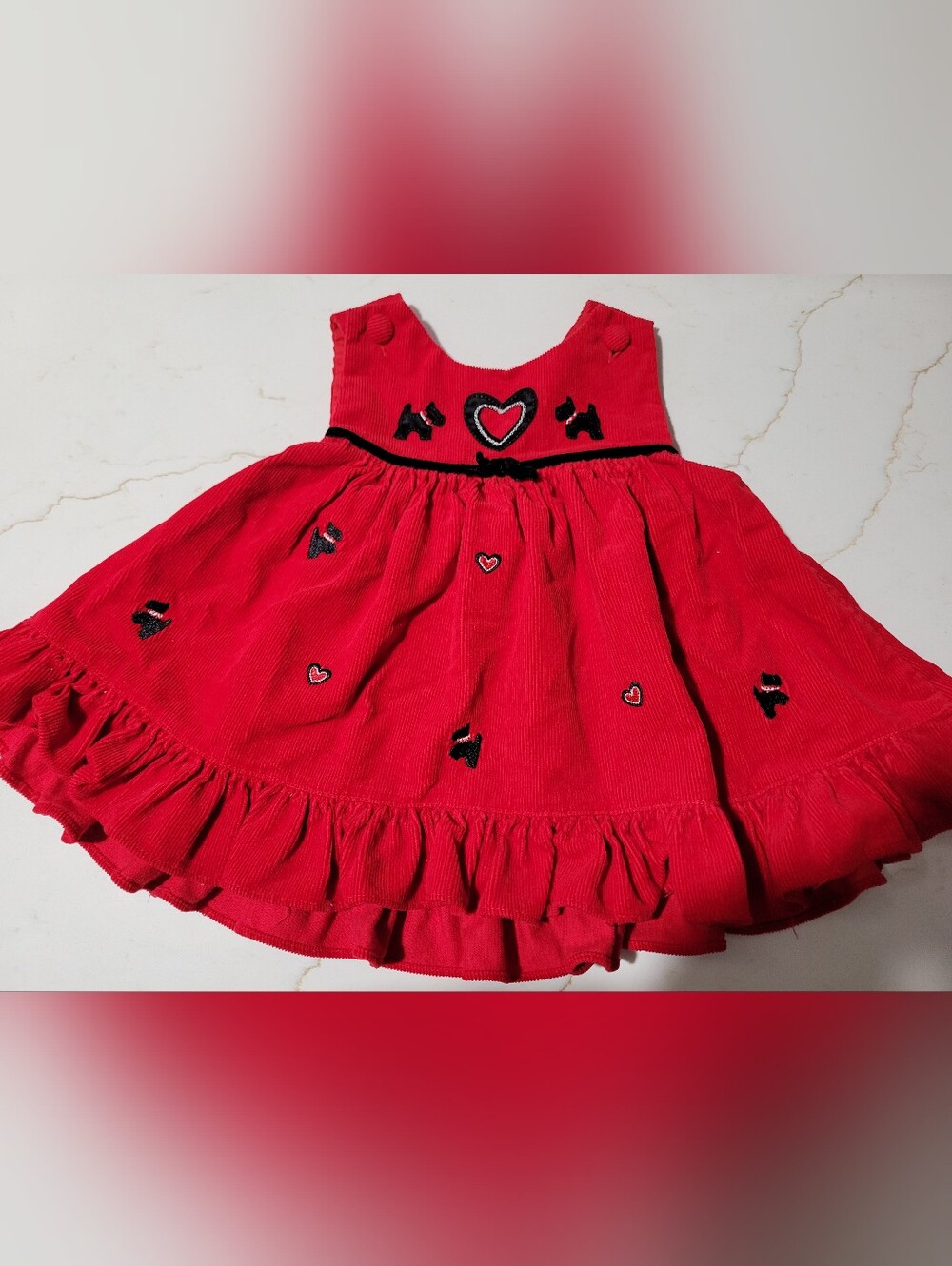 Red Heart Embroidered Girls' Corduroy Dress